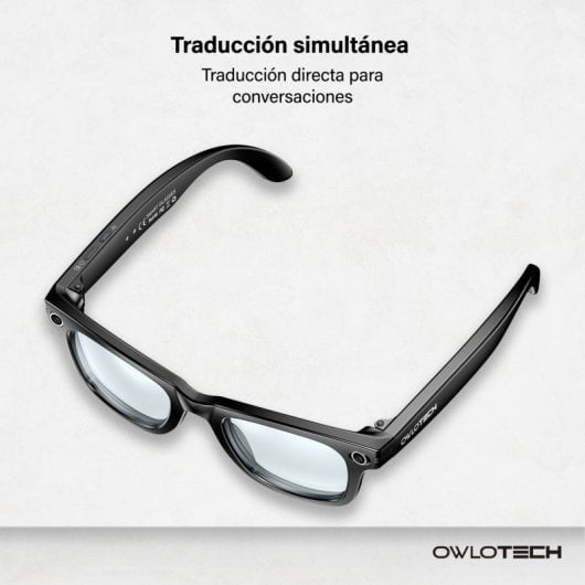 Owlotech KI-Brille mit Linsenfunktion, klares Glas, 8-MP-Kamera, Anrufe, Musik, Foto- und Videoaufnahme, Echtzeitübersetzung, Schwarz