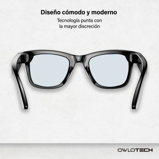 Owlotech KI-Brille mit Linsenfunktion, klares Glas, 8-MP-Kamera, Anrufe, Musik, Foto- und Videoaufnahme, Echtzeitübersetzung, Schwarz