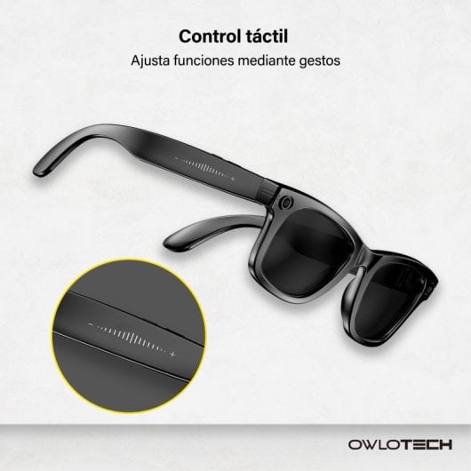 Owlotech KI-Brille mit getönten Gläsern, 8 MP, Anrufe, Musik, Foto- und Videoaufnahme, Echtzeitübersetzung, Schwarz