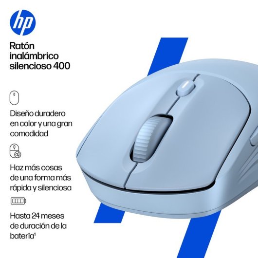Ratón HP 400 Inalámbrico Dual Bluetooth/USB 2.4GHZ Silencioso Batería 24 Meses 6000DPI Silicona Suave Azul