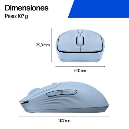 Ratón HP 400 Inalámbrico Dual Bluetooth/USB 2.4GHZ Silencioso Batería 24 Meses 6000DPI Silicona Suave Azul