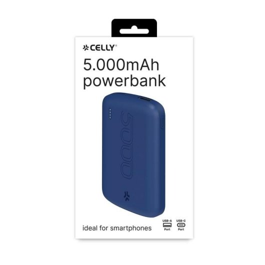 Batería externa Celly PBE5000EVOBL 5000 mAh Litio Azul carga USB-C y USB-A
