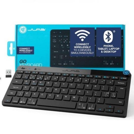 Teclado Jlab mini inalámbrico español Bluetooth con teclas multimedia y dongle USB
