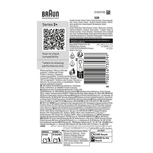 Cabeça de Barbear Braun Series 3 735797 Preto Inox Compatível 32B