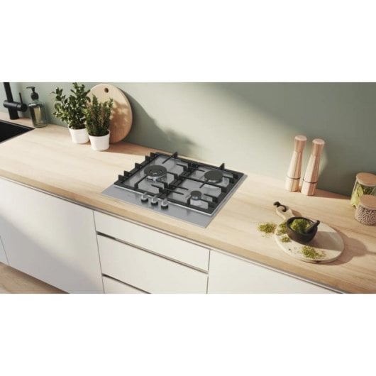 Plaque de cuisson Bosch PCC6A5I90 inox 3 feux gaz FlameSelect Wok 60cm