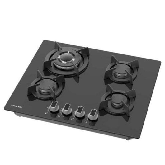Placa a Gás Taurus Vidro Negro 4 Zonas Wok Triplo Enc. Automático GasStop