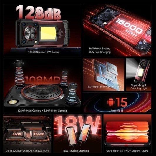 Oukitel WP56 5G 12Go 512Go Rouge 6,8" Batterie 16000mAh