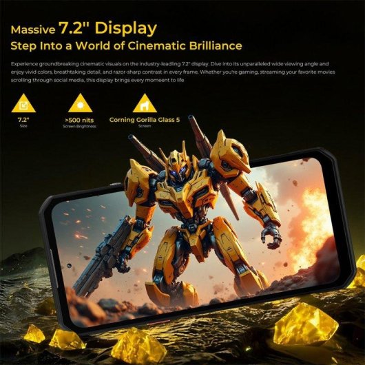 Oukitel WP60 36GB 512GB 7.2" 120Hz 5G Dual SIM Batería 10000mAh Carga Rápida Android 15 Naranja