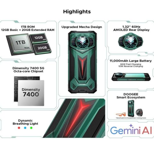 Doogee S200 Ultra 48GB 1TB 6.72" FHD+ 120Hz 5G Dual SIM Batería 11000mAh NFC Android 15 Negro