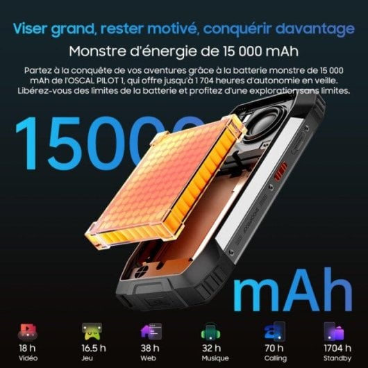 Oscal Pilot 1 18GB 256GB 6.67" IPS 4G Dual SIM NFC Batteria 15000mAh Android 14 Nero