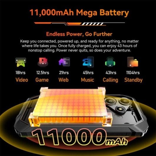 OSCAL Marine 2 8GB 256GB 6.56" IPS 90Hz 4G Dual SIM NFC Bateria 11000mAh Android 15 Preto