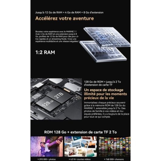 OSCAL Marine 1 4 Go 128 Go 6,56" IPS 90Hz 4G Double SIM NFC Batterie 5100mAh Android 15 Noir