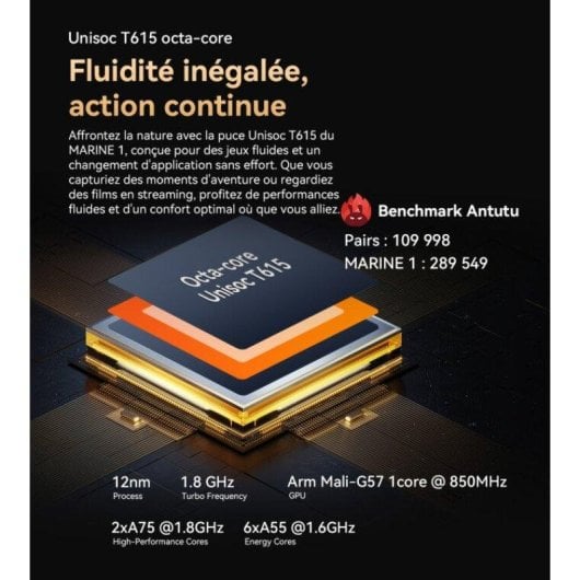 OSCAL Marine 1 4 Go 128 Go 6,56" IPS 90Hz 4G Double SIM NFC Batterie 5100mAh Android 15 Noir