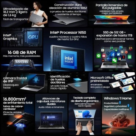 Portátil Blackview Acebook 8 15,6" Intel Core N150 16GB 512GB SSD Intel UHD Windows 11 Home