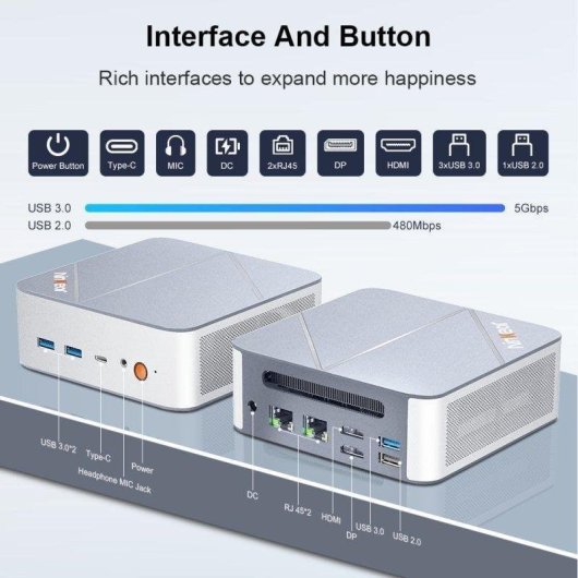 Mini PC Ninkear M8 AMD Ryzen 7 8745HS 16GB 1TB SSD Radeon 780M Windows 11 Pro Wi-Fi 6