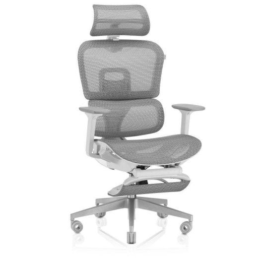 Silla ergonómica Valk Myla malla blanca/gris respaldo ajustable reposapiés 4D