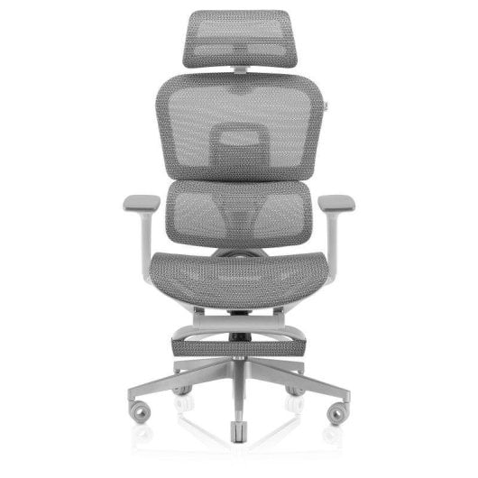 Silla ergonómica Valk Myla malla blanca/gris respaldo ajustable reposapiés 4D