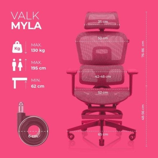 Cadeira Ergonómica Valk MYLA Malla Cinza/Preto Reposa-pés Ajustável Gaming Escritório