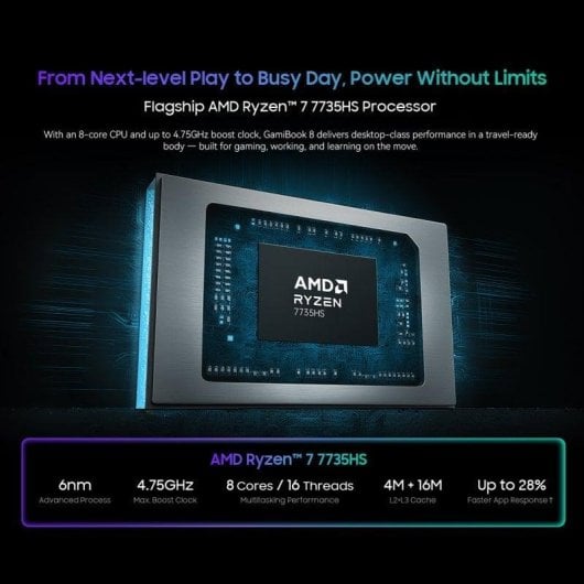 Blackview Gamibook 8 Gaming Laptop 16" AMD Ryzen 7 7735HS 16GB 512GB W11 Pro + Pantalla Portátil