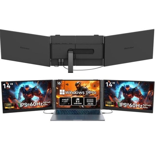 Blackview Gamibook 8 Gaming Laptop 16" AMD Ryzen 7 7735HS 32GB 1TB W11 Pro + Pantalla Portátil Dual