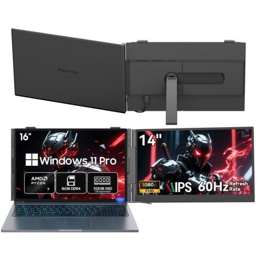 Blackview Gamibook 8 Gaming Laptop 16" AMD Ryzen 7 7735HS 16GB 512GB + Pantalla Portátil Individual