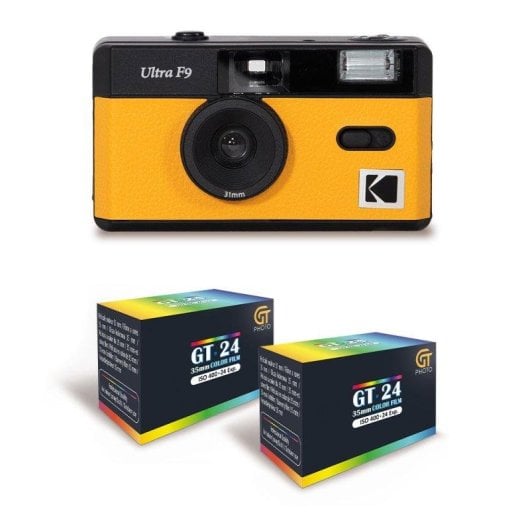 Appareil photo Agfaphoto Kodak Ultra F9 35mm Jaune + 2 pellicules couleur
