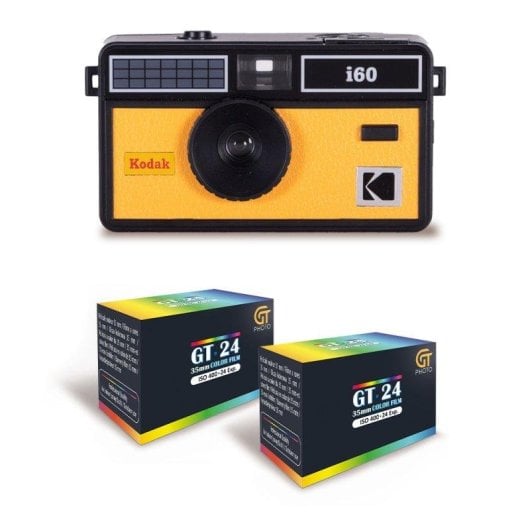 Appareil photo Agfaphoto Kodak I60 Noir Jaune 35 mm Flash Fixe Pack 2 Pellicules