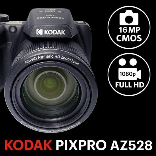 Cámara Kodak Pixpro AZ528 Bridge 16MP Zoom Óptico 52x Wi-Fi Funda Tarjeta 32GB