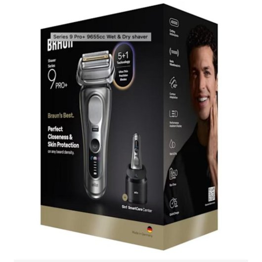 Rasoio Elettrico Viso Braun Series 9 Pro+ 9655cc Senza Filo 60min Impermeabile 5 Lame Ricarica Rapida