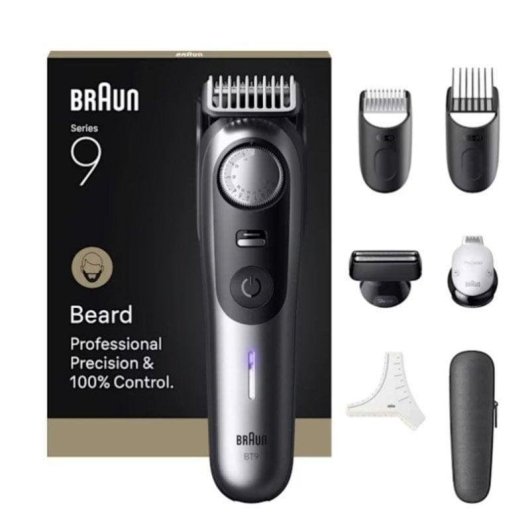 Tondeuse Barbe Visage Braun BeardTrimmer 9 BT9520 Sans Fil 180min Sec et Mouillé 52 Réglages Charge Rapide
