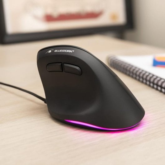 Ratón Bluestork Ergo Lumi Con Cable 3600 DPI Negro Retroiluminación RGB