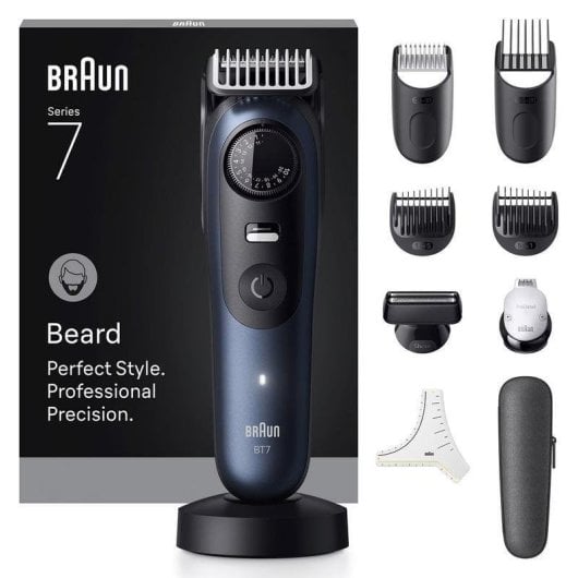 Tondeuse Barbe Visage Braun BeardTrimmer 7 BT7540 Sans Fil 120min Sec et Mouillé 40 Réglages 4 Sabots Charge Rapide