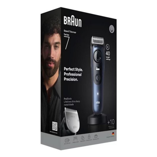 Tondeuse Barbe Visage Braun BeardTrimmer 7 BT7540 Sans Fil 120min Sec et Mouillé 40 Réglages 4 Sabots Charge Rapide