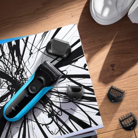 Máquina de Barbear Facial Braun Series 3 Shave&Style 3010BT Recarregável 45min Seco e Molhado 5 Ajustes Pentes Carregamento Rápido
