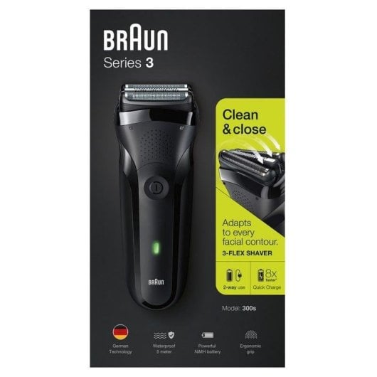 Barbeador Facial Braun Series 3 300s Recarregável 20min A Seco Lâminas Carga Rápida