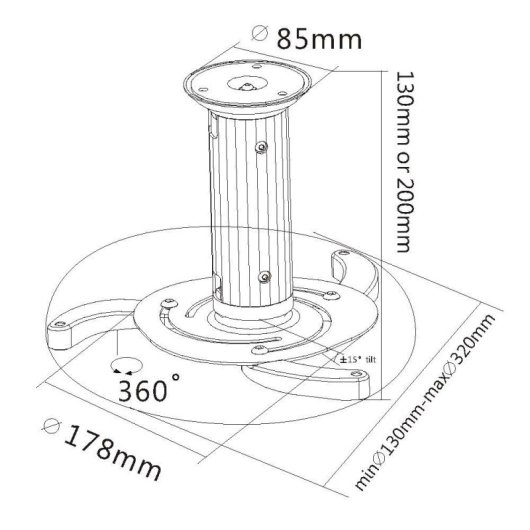 Supporto Da Soffitto Per Proiettore Regolabile 11,8-23,6" – Universale Con Vassoio In Metallo E Gestione Cavi Integrata