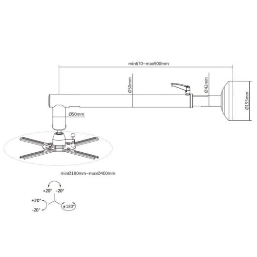 Equip Soporte de Proyector para Pared 670-900MM Rotación 360º Inclinable 20º hasta 30Kgs Negro