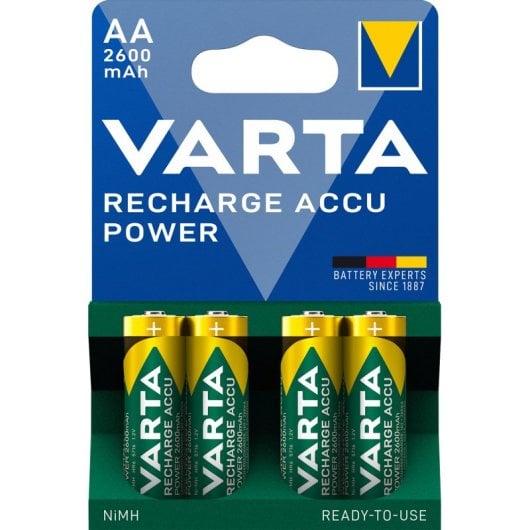 Varta Recharge Accu Power AA 2600 mAh Blister da 4 (Batteria NiMH Accu Precaricata, Mignon, batteria ricaricabile, pronta all'uso)