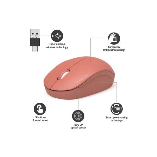 Ratón Port Designs 900542 inalámbrico RF 1600 DPI Rojo doble receptor USB-A/C