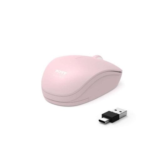 Ratón Port Designs 900541 inalámbrico RF Wireless 1600 DPI rosa doble receptor USB-C y USB-A