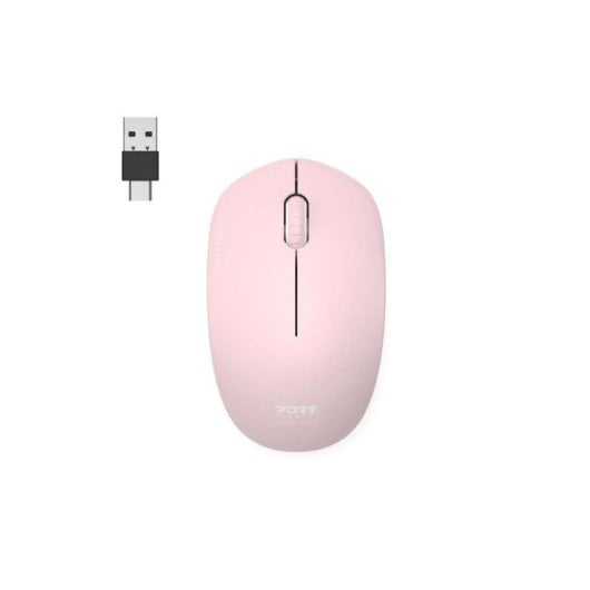 Ratón Port Designs 900541 inalámbrico RF Wireless 1600 DPI rosa doble receptor USB-C y USB-A