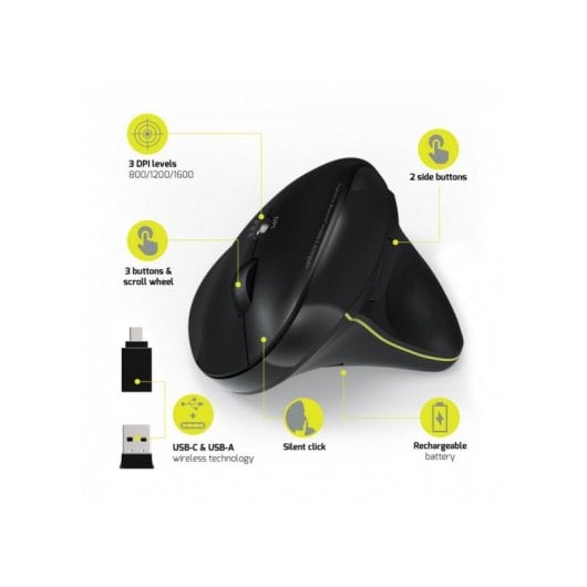 Maus Port Designs 900706-BT Wireless RF Bluetooth 1600DPI Schwarz Ergonomisch Wiederaufladbar