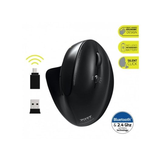 Maus Port Designs 900706-BT Wireless RF Bluetooth 1600DPI Schwarz Ergonomisch Wiederaufladbar