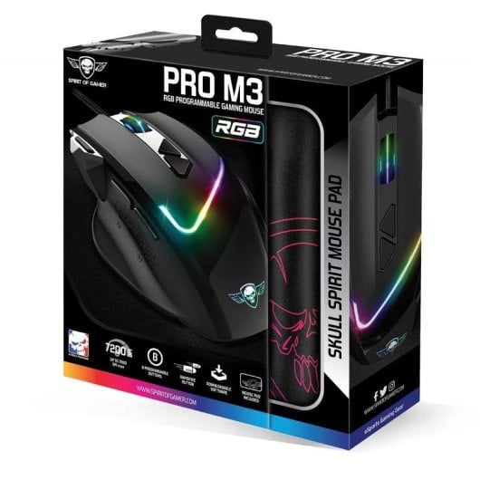 Maus Spirit of Gamer S-PM3RGB Kabelgebunden 7200DPI Schwarz RGB 8 Tasten