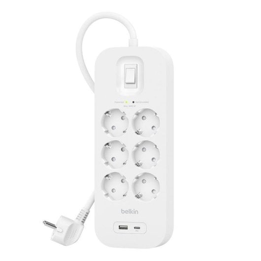 Multipresa Belkin Connect 6 prese protezione 650J USB-C USB-A con montaggio a parete