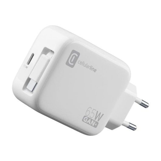 Carregador Cellularline Retractable Power 65W GaN cabo USB-C retrátil branco