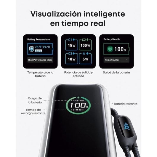 Batería externa Anker A1695H41 25000 mAh 165 W recarga ultrarrápida Plata