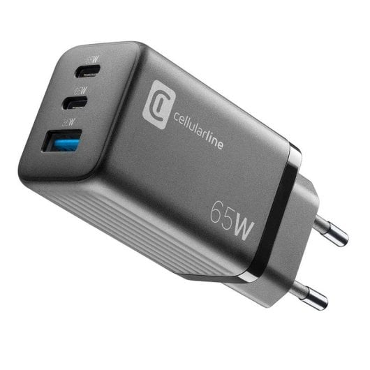 Cargador Cellularline Multipower Micro 65W ultracompacto 3 puertos USB-C GaN carga rápida