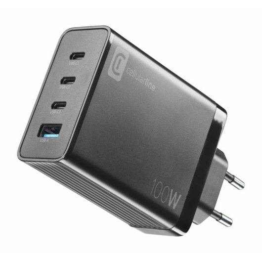 Caricatore Cellularline NANO GAN 100W 4 Porte USB-C GaN Compatto Nero