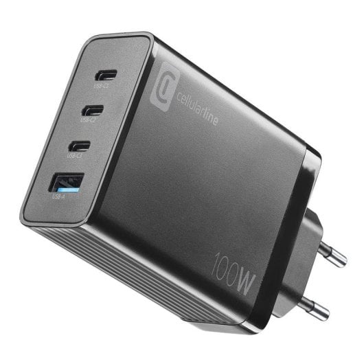 Caricatore Cellularline NANO GAN 100W 4 Porte USB-C GaN Compatto Nero